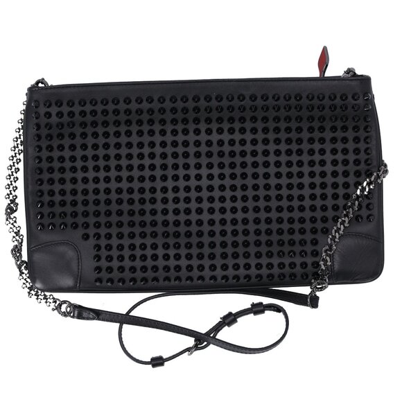 Christian Louboutin Handbags - Christian Louboutin Loubiposh Clutch Crossbody Bag Black Leather Spiked